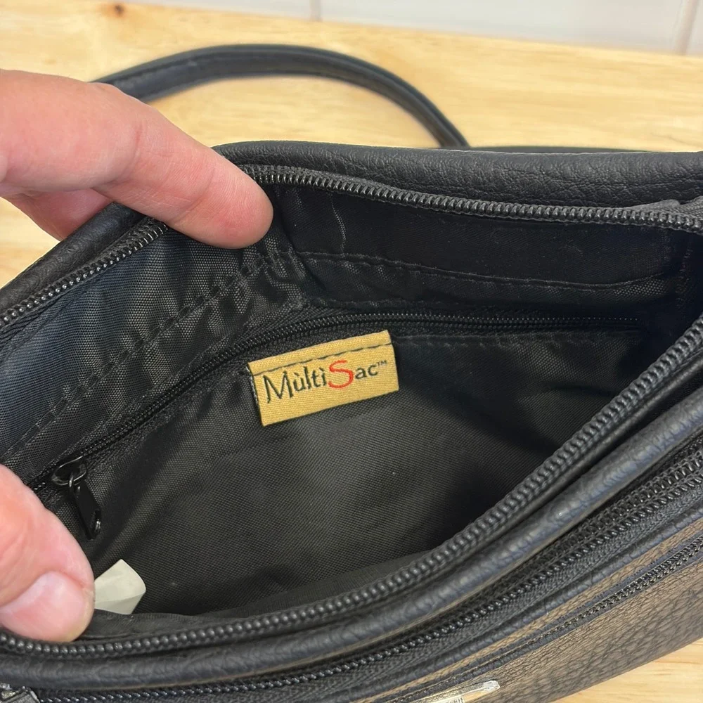 MultiSac Travel Triple Pocket Crossbody Utility Bag Women Small Vegan Leather